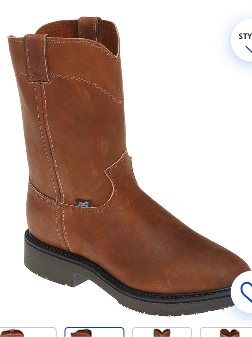 Justin Boots Chestnut Brown Pull-On Western Work Boot